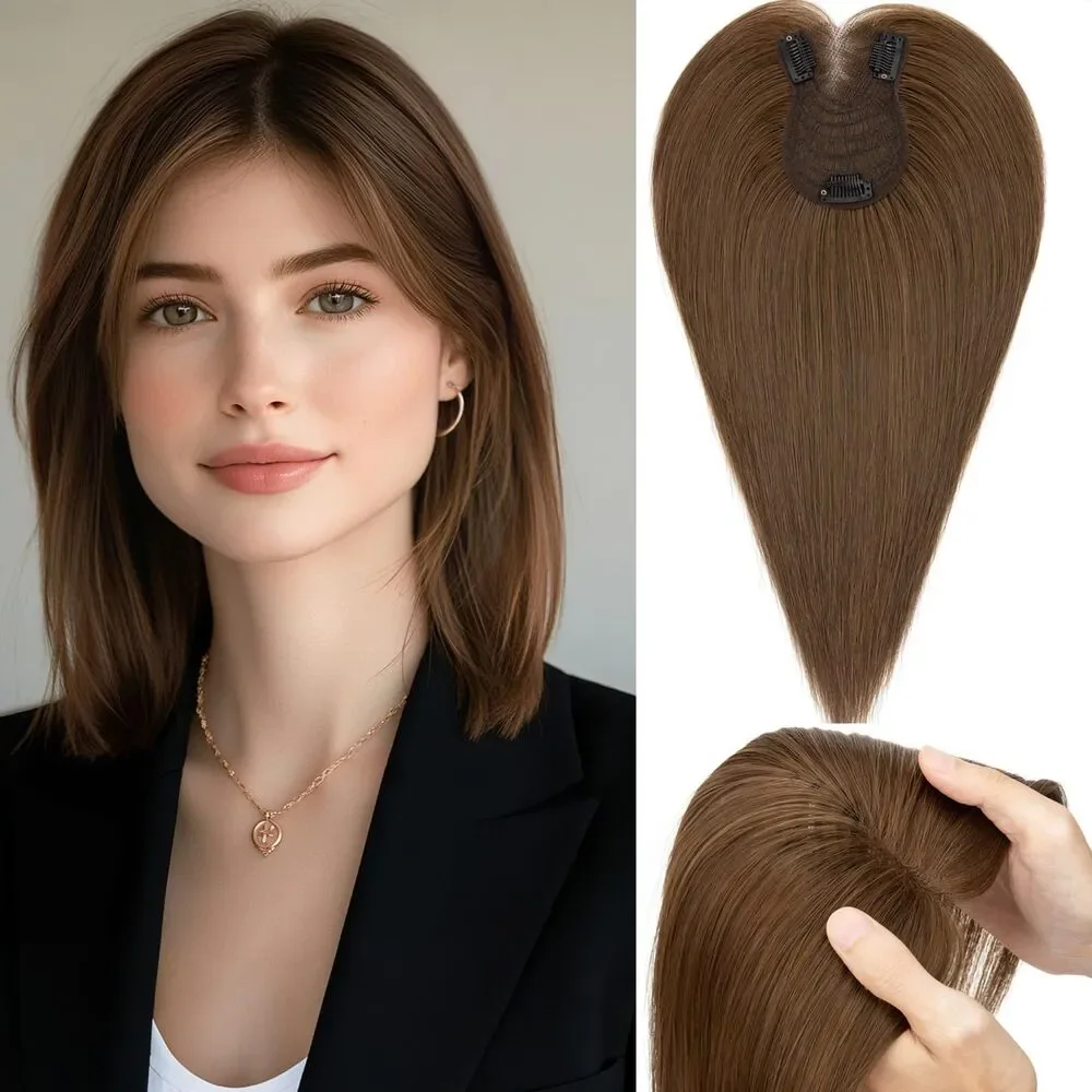 Real Human Hair Topper Hairpiece for Women. Clip in, 12